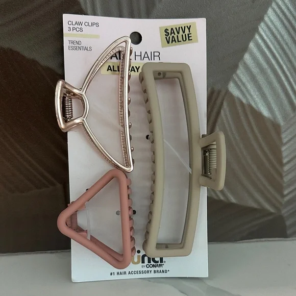 Scunci Hair Claw Clips Trio - Rose, Taupe, Gold - Picture 2 of 3